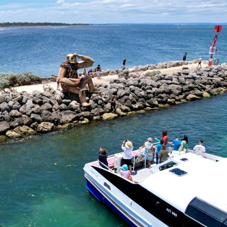 Giant and Dolphin Sightseeing Cruise guests viewing one of the Giants of Mandurah